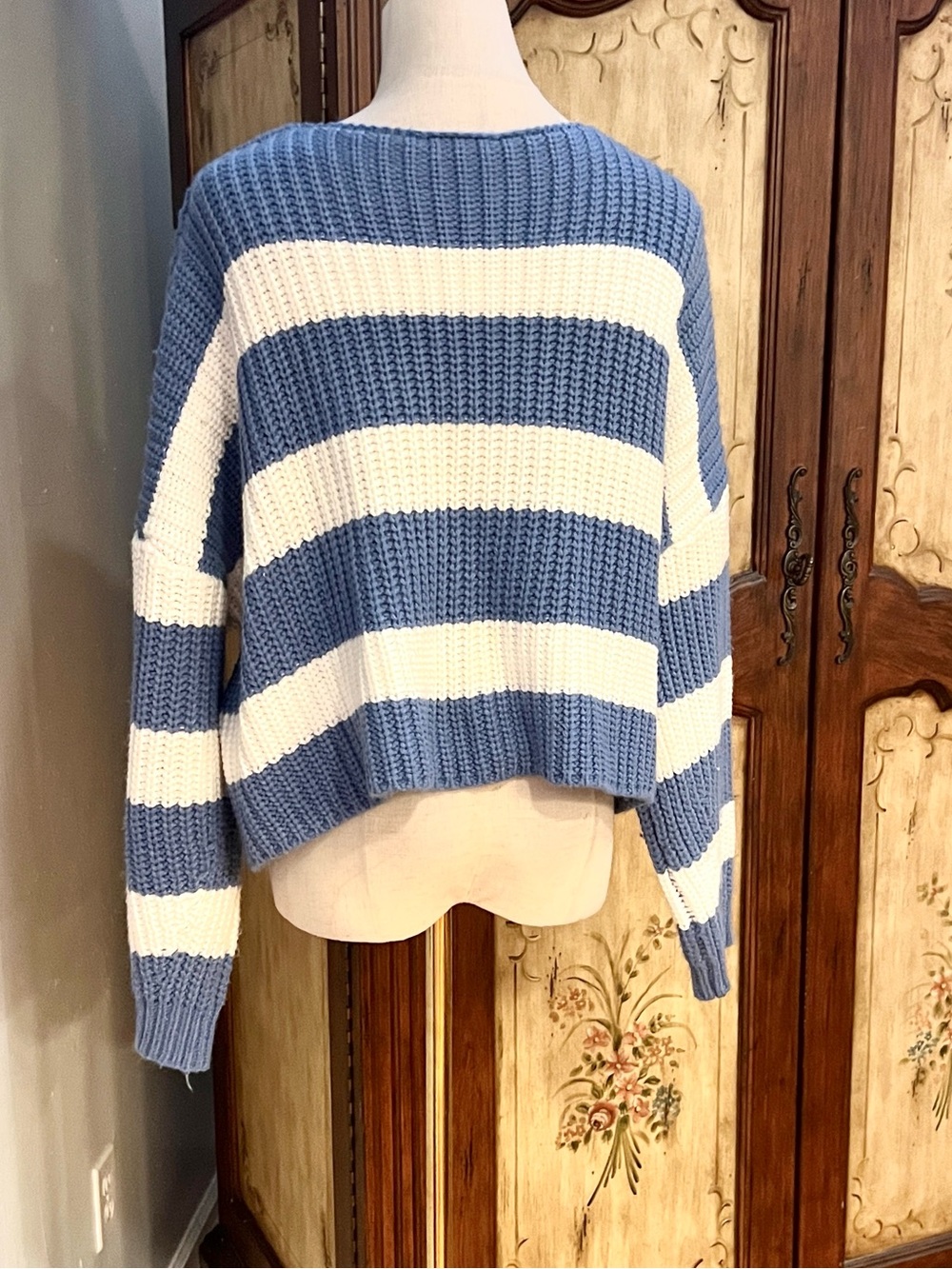 Buttermelon Roomy Striped Chunky Knit Oversized Cardigan Coastal Preppy,Size S - Picture 3 of 10